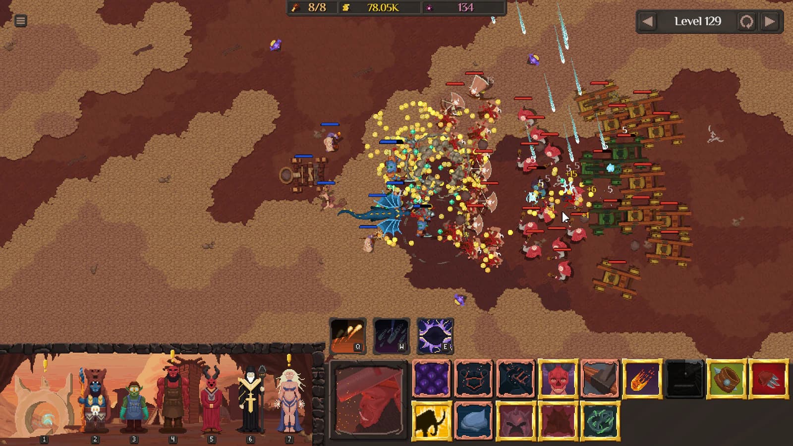 Orc warband colliding with enemies and catapults on an autumn battlefield